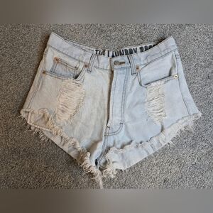 The Laundry Room Denim Heavily Distressed Shorts Size 29 Light Wash Button Fly
